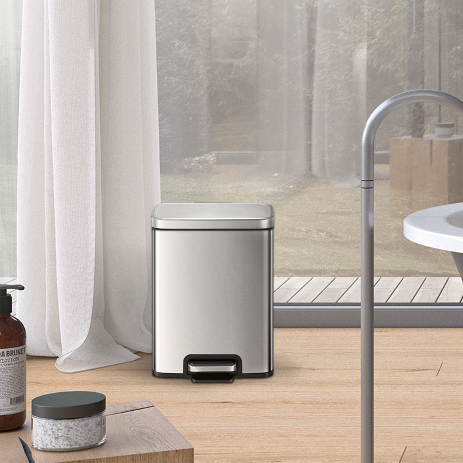 EKO Madison Matte Stainless Steel Dustbin EK9361MT, Space-Saving Elegance, Soft Close & Stay-Open Lid, Superior Stainless Steel Build #dustbin