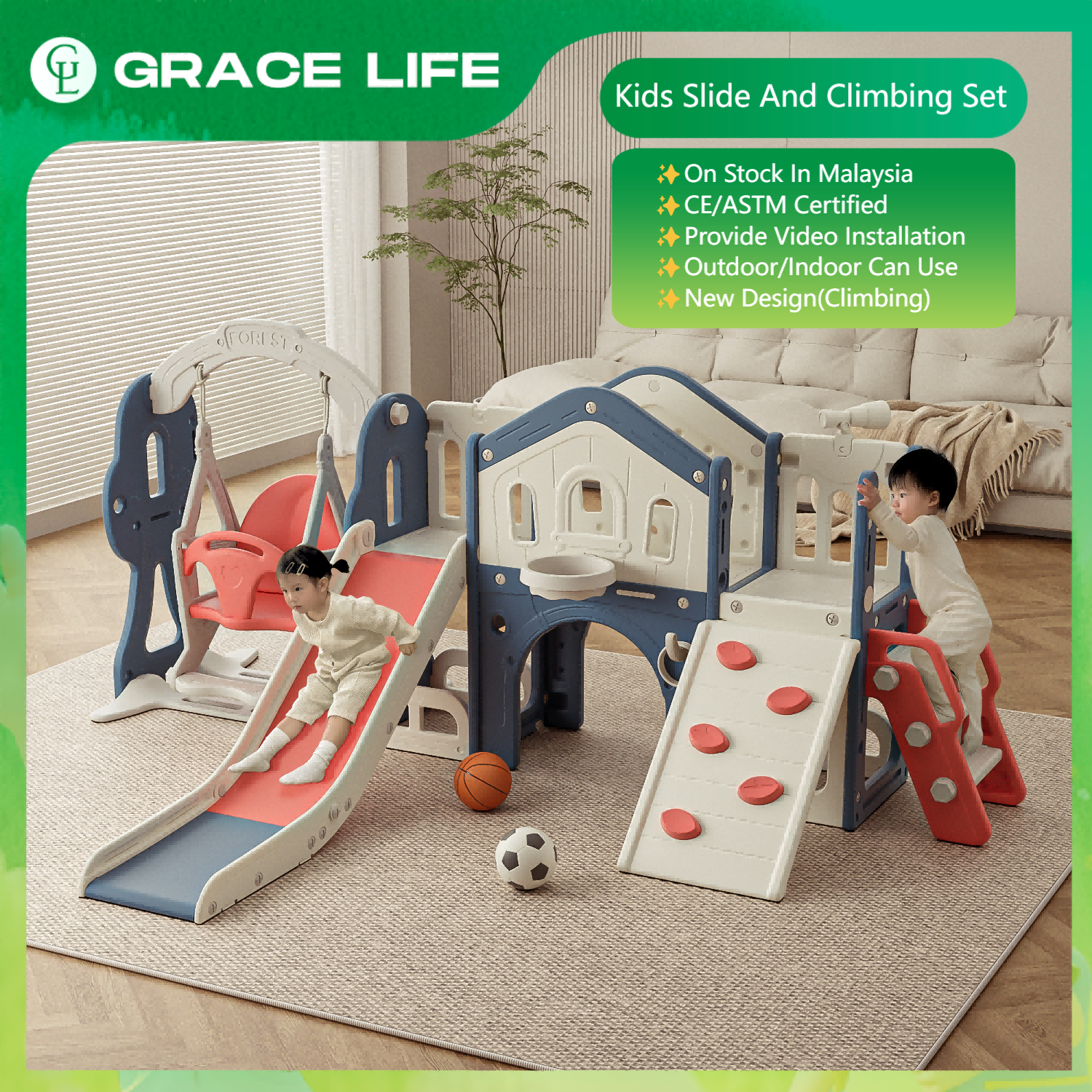 #kidsslide New Design 10 In 1 Kids Slide (1-8Age) Indoor/Outdoor Baby Slide With Swing And Climbing