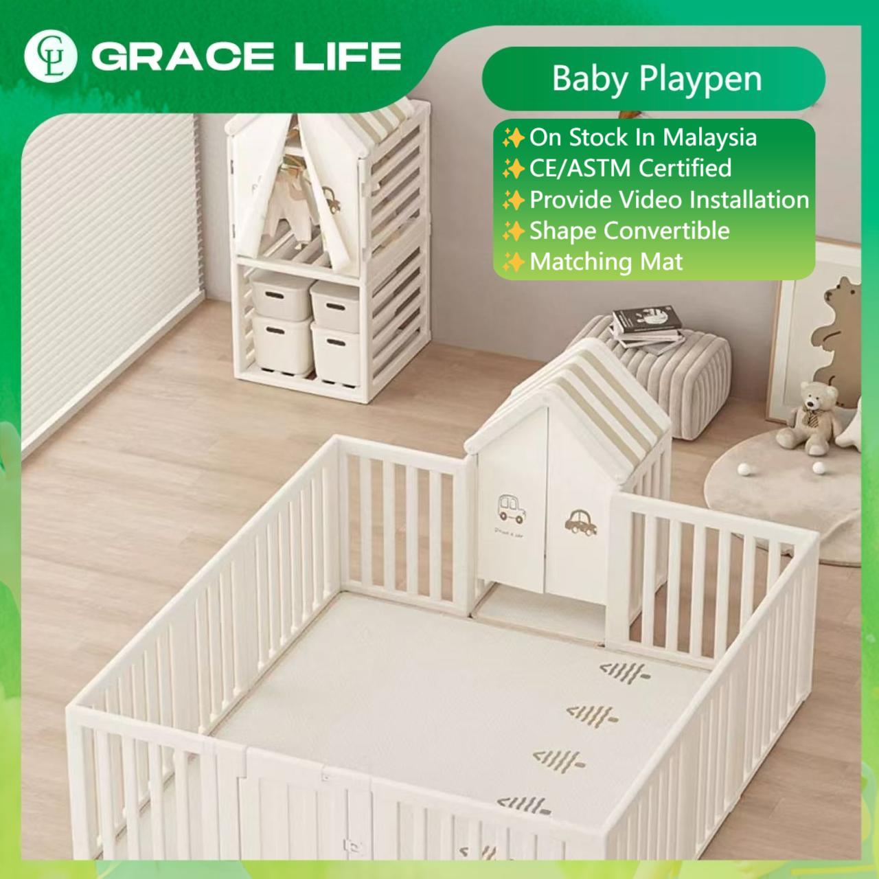 #babyplaypen 4 In 1 Playpen Baby Foldable Game Fence With Game House Pagar Permainan Keselamatan Kanak