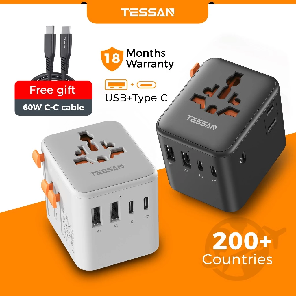 TESSAN Universal Travel Adapter with USB+Type C