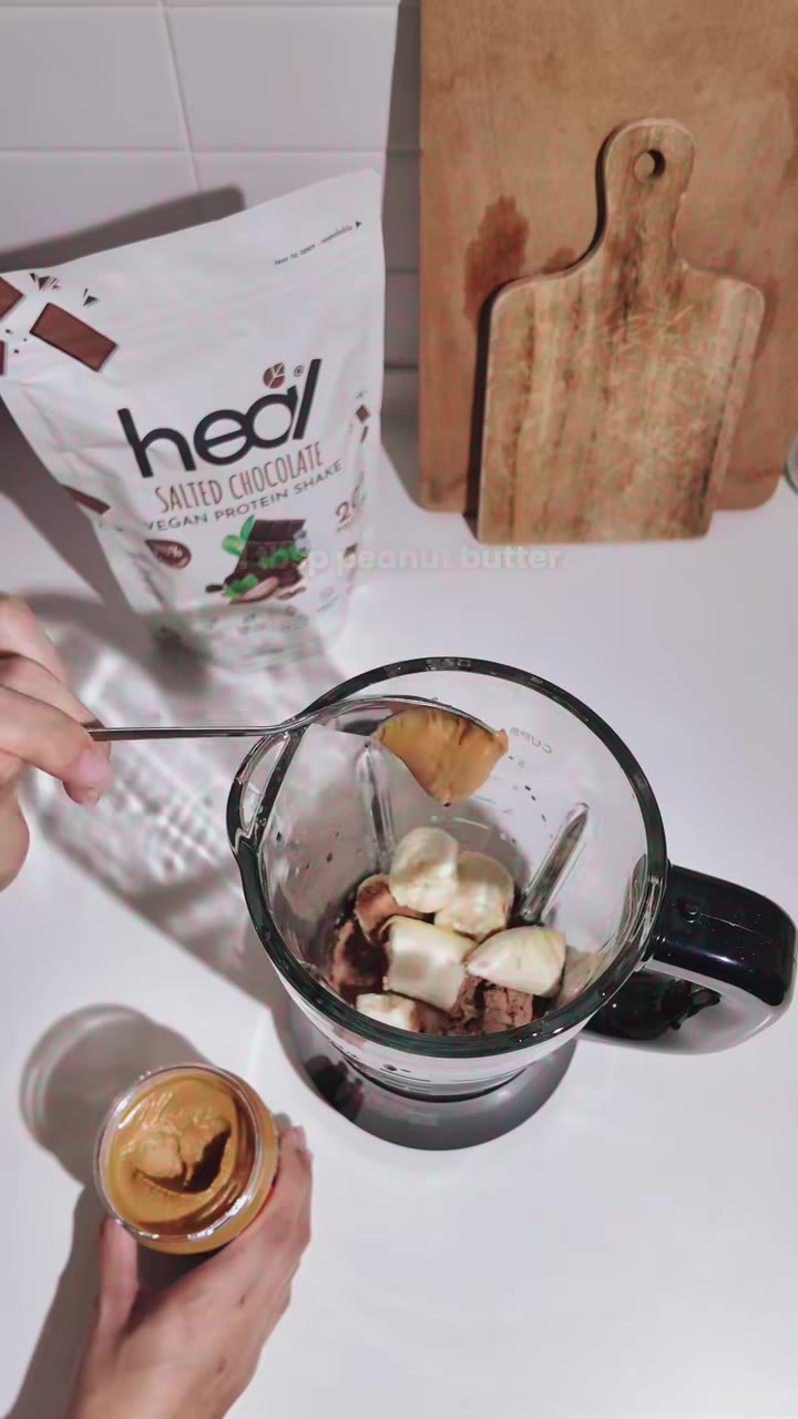The easiest high protein smoothie you'll actually make 🥤✨ 2 scoop Heal Salted Chocolate Vegan Protein + 1 banana + 1 tbsp Peanut butter + almond milk (or your choice of milk) + ice cubes for that extra chill 🧊. Blend. Done!  20g protein. No adde...