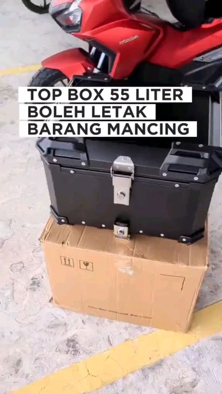 TOP BOX BELAKANG MOTOR TANKER 45L 55L ADV ALUMINIUM STAINLESS STEEL LOCK ABS BLACK+BACKREST CUSHION#topbox#boxmotor#box#