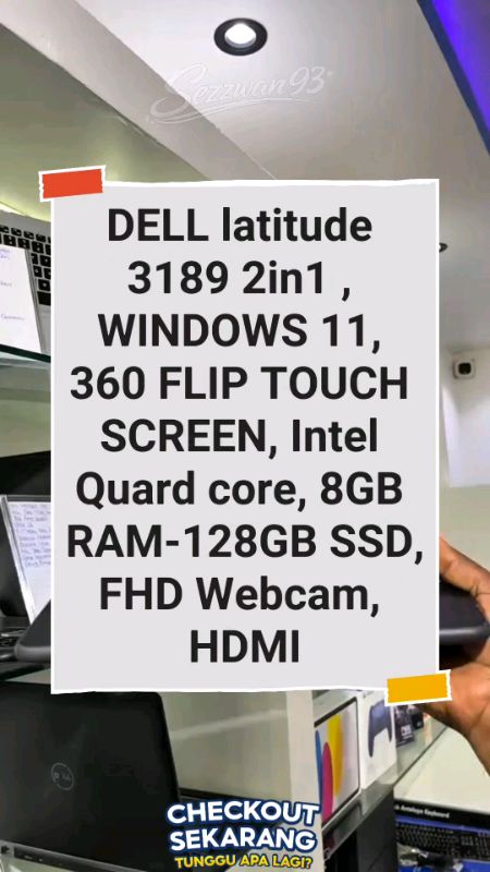 DELL latitude 3189 2in1 , WINDOWS 11, 360 FLIP TOUCH SCREEN, Intel Quard core, 8GB RAM-128GB SSD, FHD Webcam, HDMI#produkviral #shopeefyp