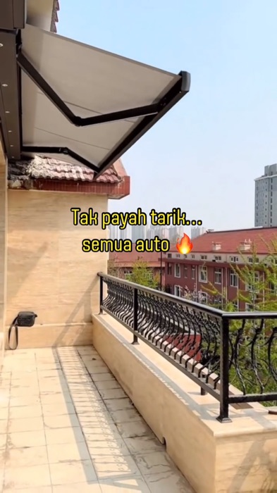 Electric awning Tak payah tarik… semua auto 🔥#awning #electricawning #awningelektrik #bumbung #sunshade #foldablesunshade