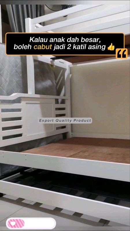 Katil Bunk Bed Twin Over Full Solid Wood tebal 15mm tahan 300kg boleh pisah dua katil. ​#BunkBed #KatilDoubleDecker #katilsolidwood