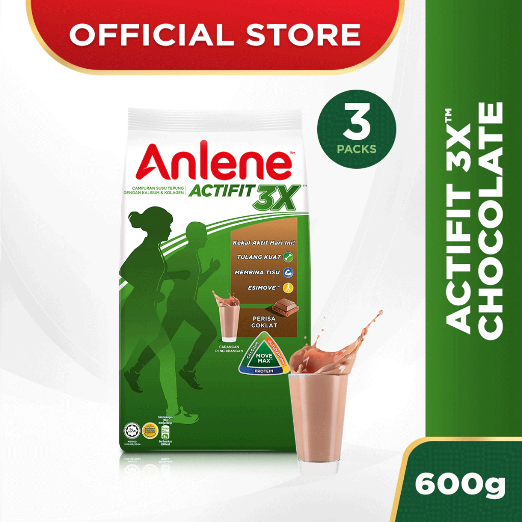 ANLENE Actifit 3X Regular High Calcium Adult Milk Powder Chocolate Susu Tepung 奶粉 (600g x 3)