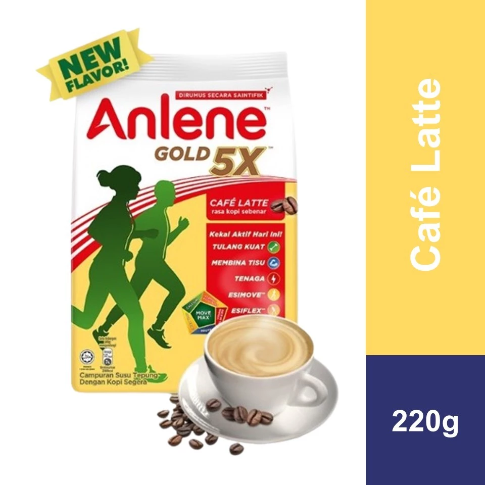 ANLENE Gold 5X High Calcium High Protein Café Latte Milk Powder Susu Tepung 奶粉 (220g)