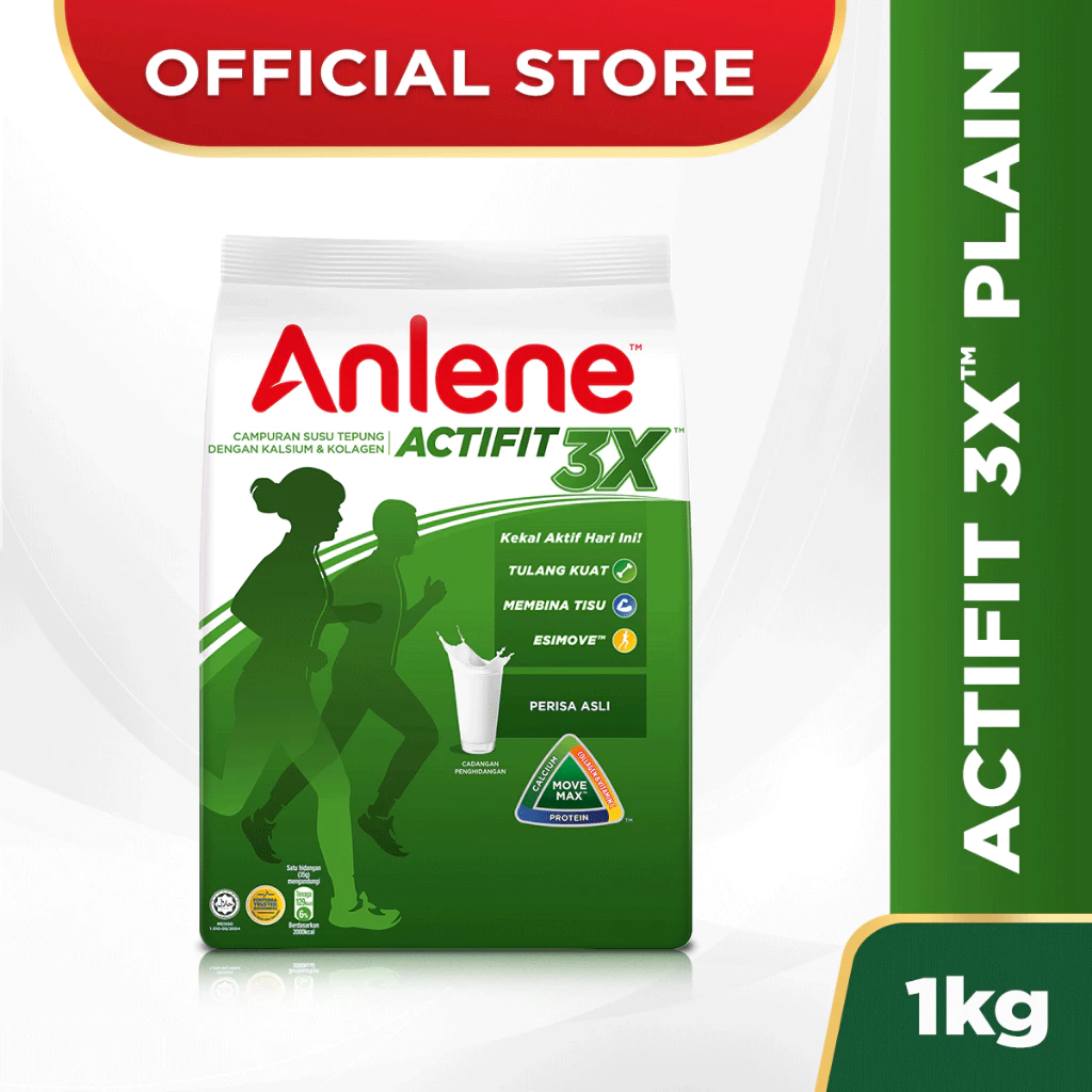 ANLENE Actifit 3X Regular High Calcium Adult Milk Powder Plain Susu Tepung 奶粉 (1kg)