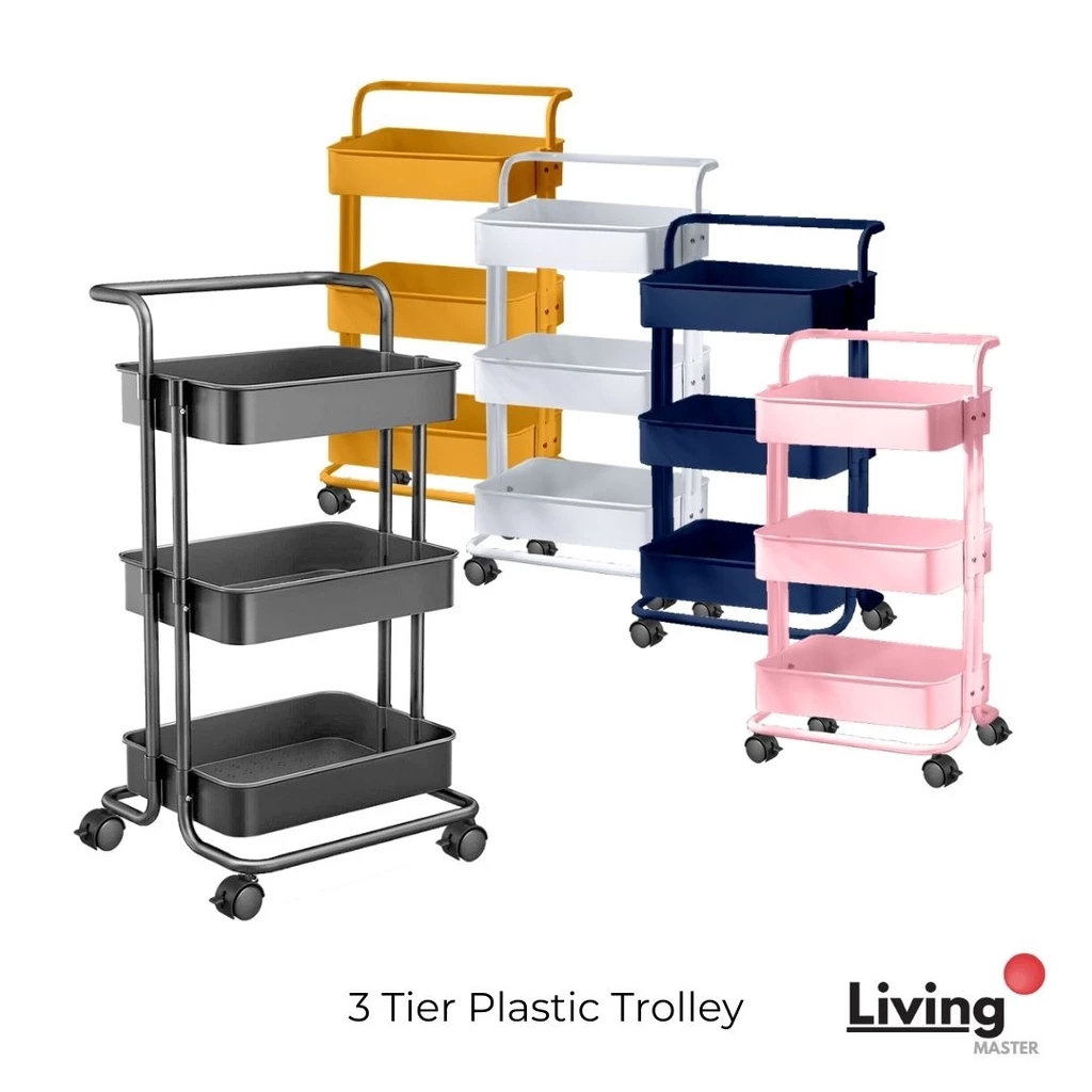Multi Purpose 3 Tier Plastic Trolley Utility Cart Rolling