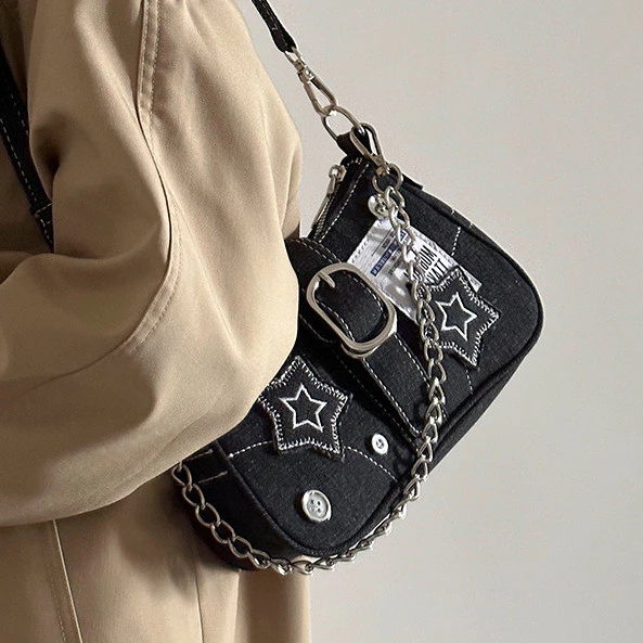 Star Denim Underarm Bag High-End Hot Girl Fashion Niche